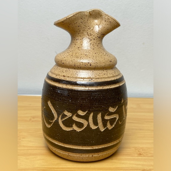 Vintage Rusterholtz Art Pottery Oil Lamp Vase Signed 1985 Jesus is the light - Picture 1 of 9